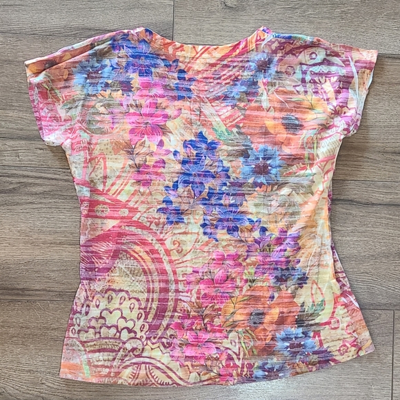 Lightly Worn! VINTAGE SUSIE - Cute Floral TieDye Style Top. Size Petite Medium. - Picture 4 of 5